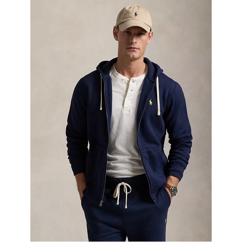 NWOT Polo Ralph Lauren Cruise Navy Fleece Full Zip Hoodie Yellow Pony XL